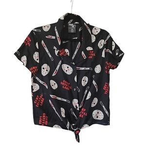 Jason Voorhees Friday The 13th Black Tie Front Button Down Top